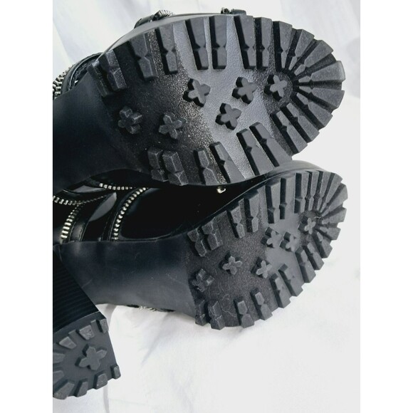 Report Gael Black Zipper Faux Leather Strappy Chunky Platform Heels  Size 5.5 - Picture 9 of 9